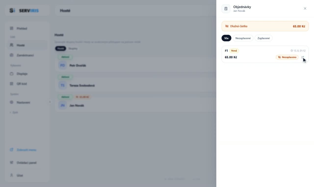 Krok 8: Jeho objednávky, v jeho kartě — Hosté: soukromý přístup pro hotely