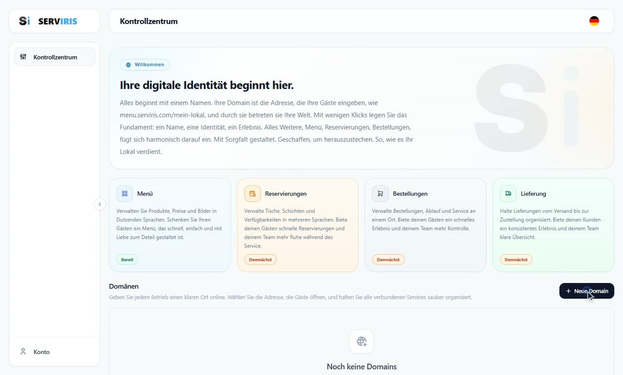 Schritt 1: Neue Domain — Ihre erste Domain