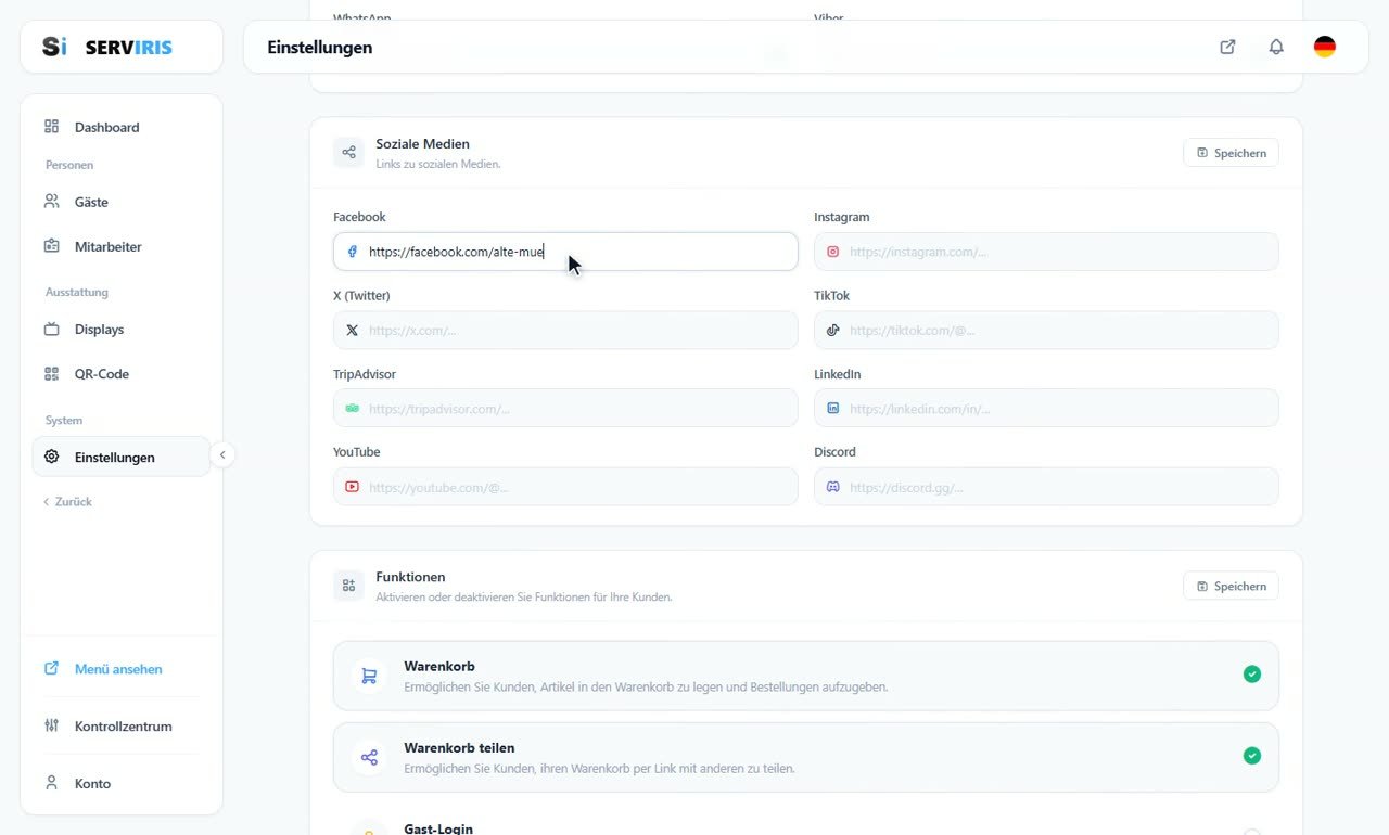 Schritt 6: Kontakt, soziale Netzwerke und Bestell-E-Mails — Einstellungen: alles in einer Lektion