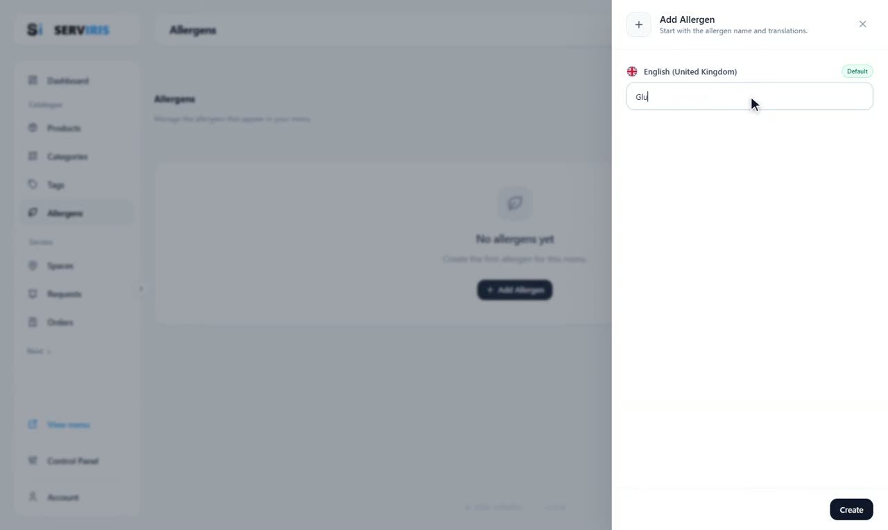 Step 1: The Allergens page — Allergens