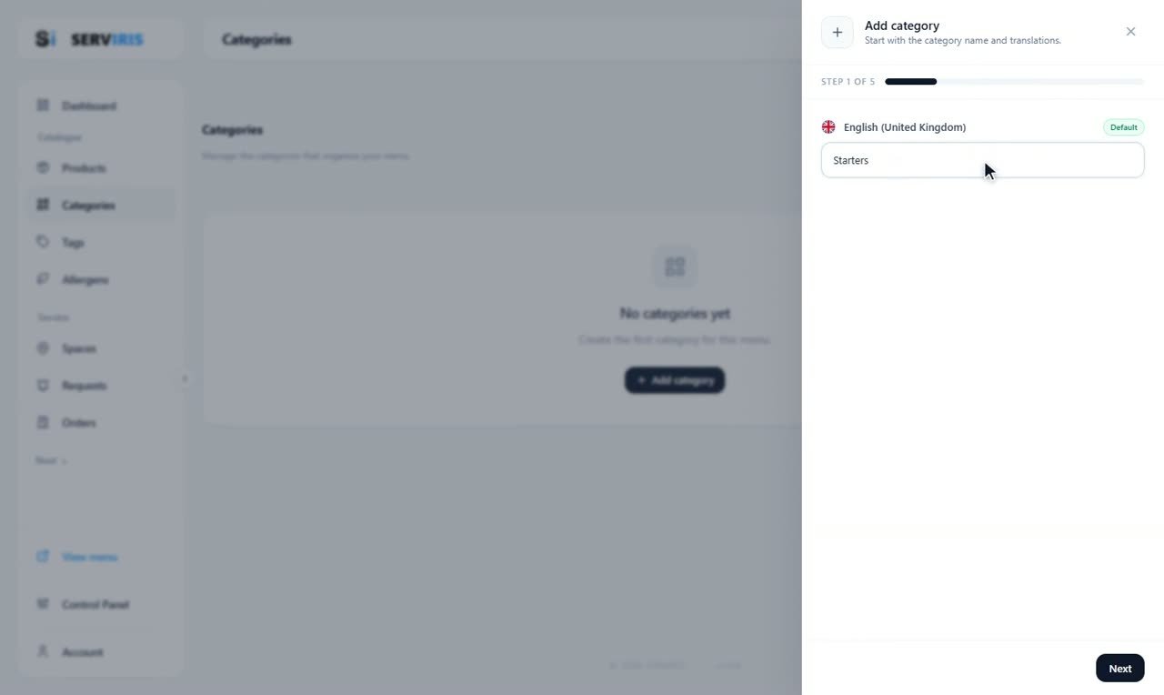 Step 1: The Categories page — Categories and subcategories