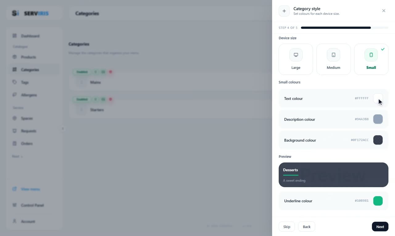 Step 5: Every category, its own palette — Categories and subcategories
