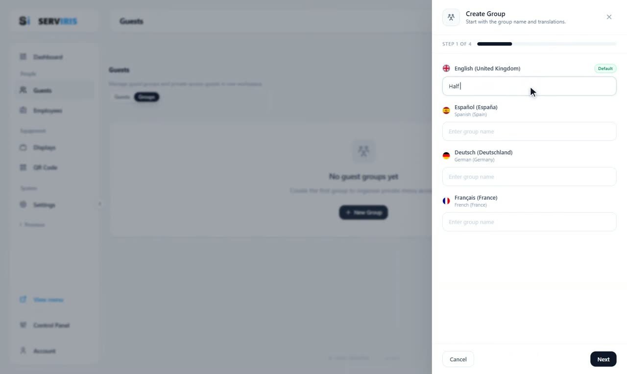 Step 1: The Groups tab — Guests: private access for hotels