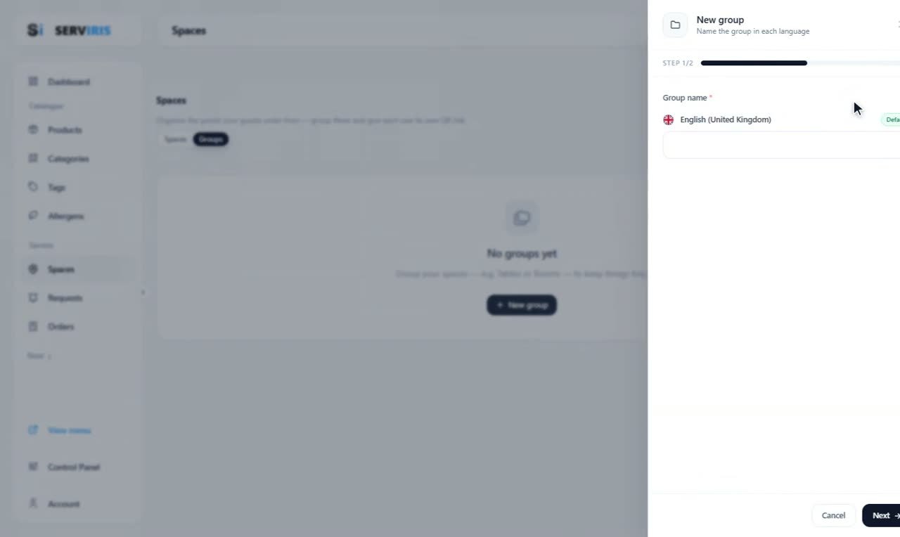 Step 1: The Spaces page — Spaces and their QR codes