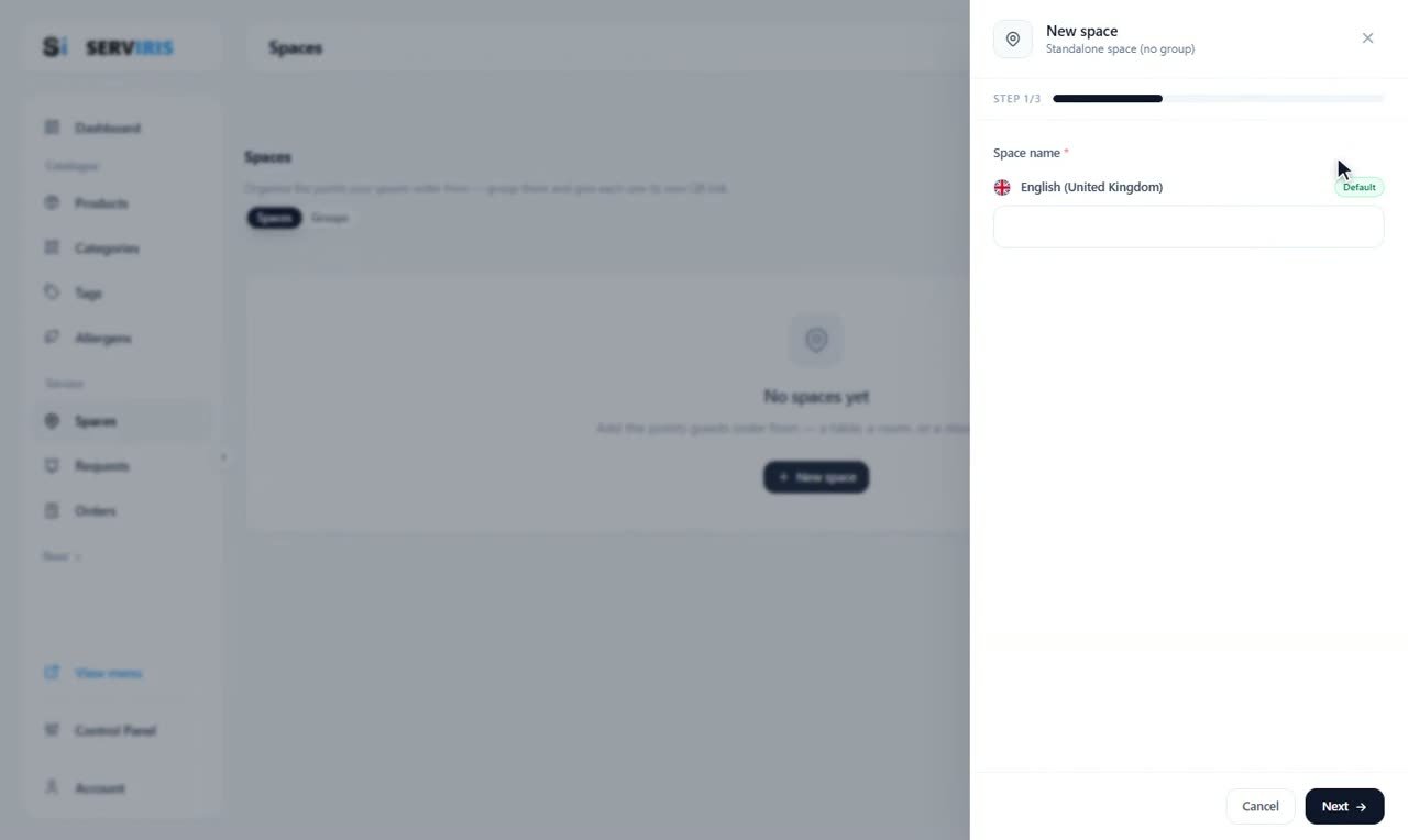 Step 3: A space, standalone or grouped — Spaces and their QR codes