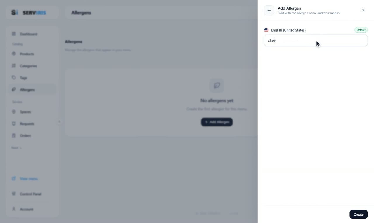 Step 1: The Allergens page — Allergens