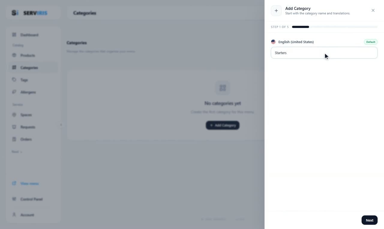 Step 1: The Categories page — Categories and subcategories