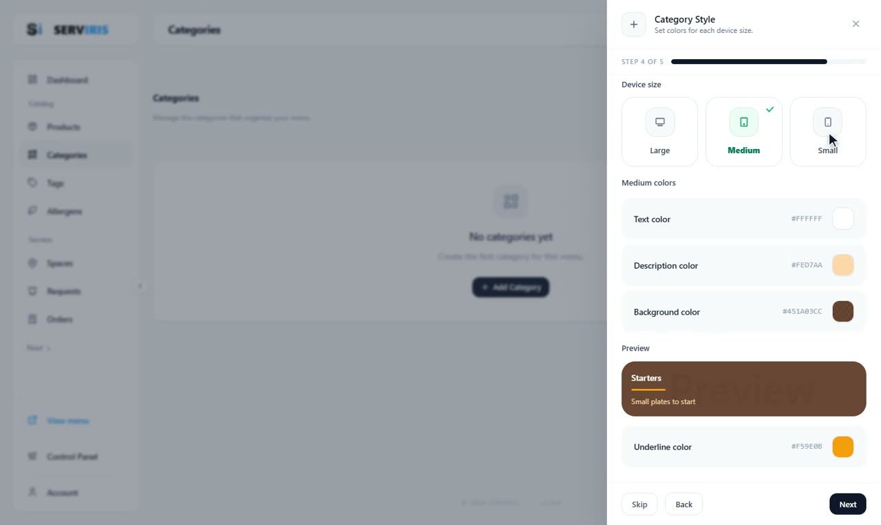 Step 3: Colors per device — Categories and subcategories