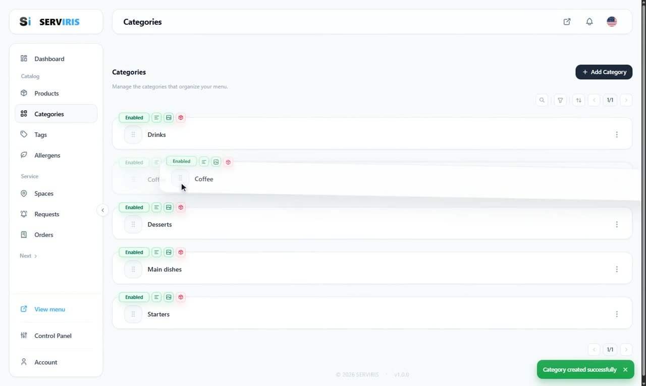 Step 6: A subcategory with one drag — Categories and subcategories
