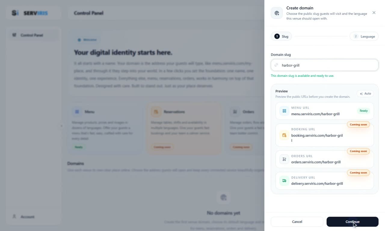 Step 2: Give it a name — Your first domain