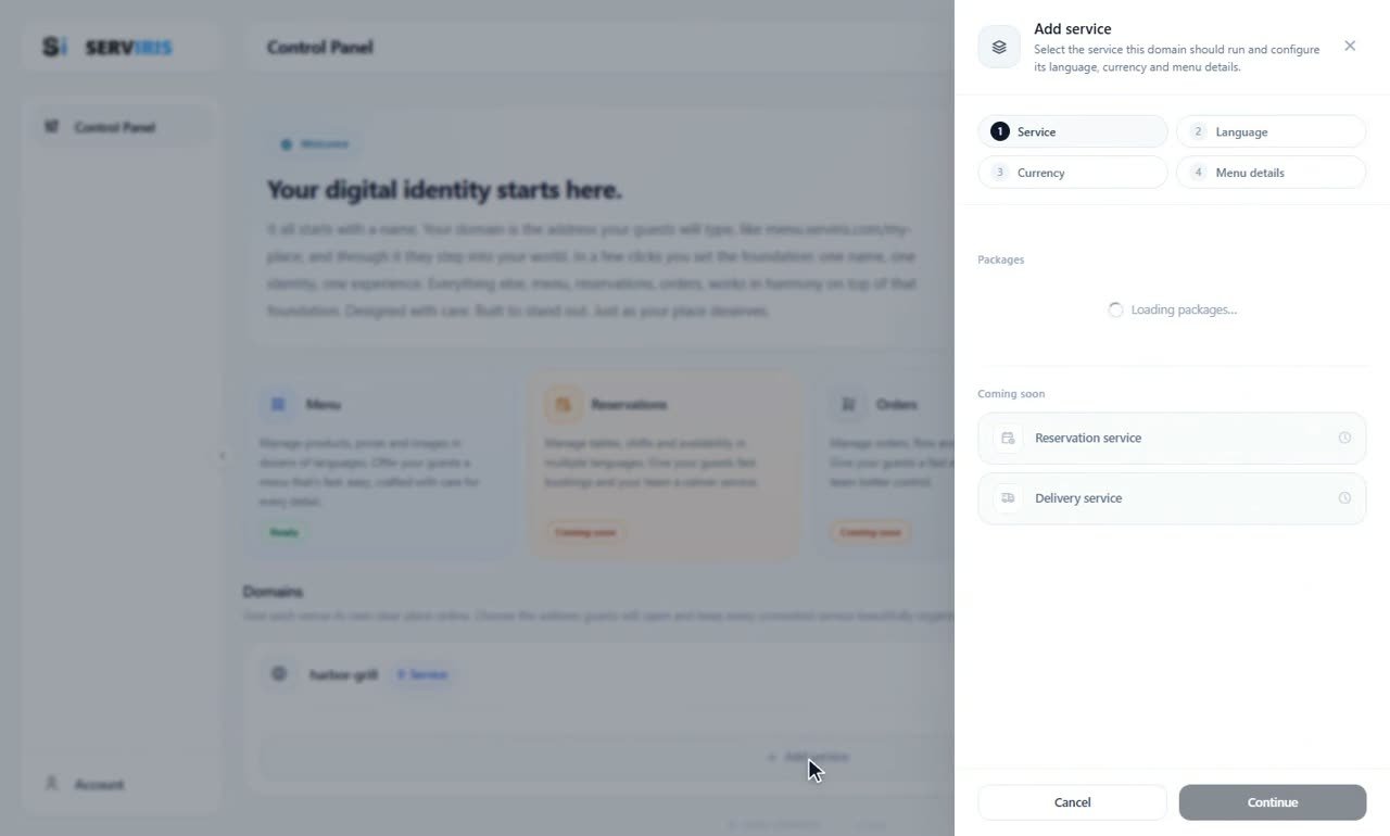 Step 1: Add a service — Create your venue