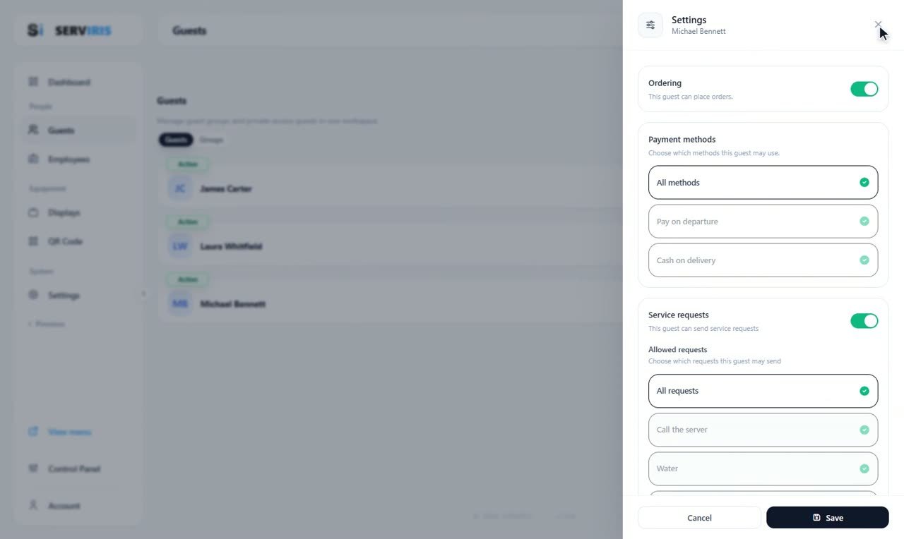 Step 7: Permissions per guest — Guests: private access for hotels