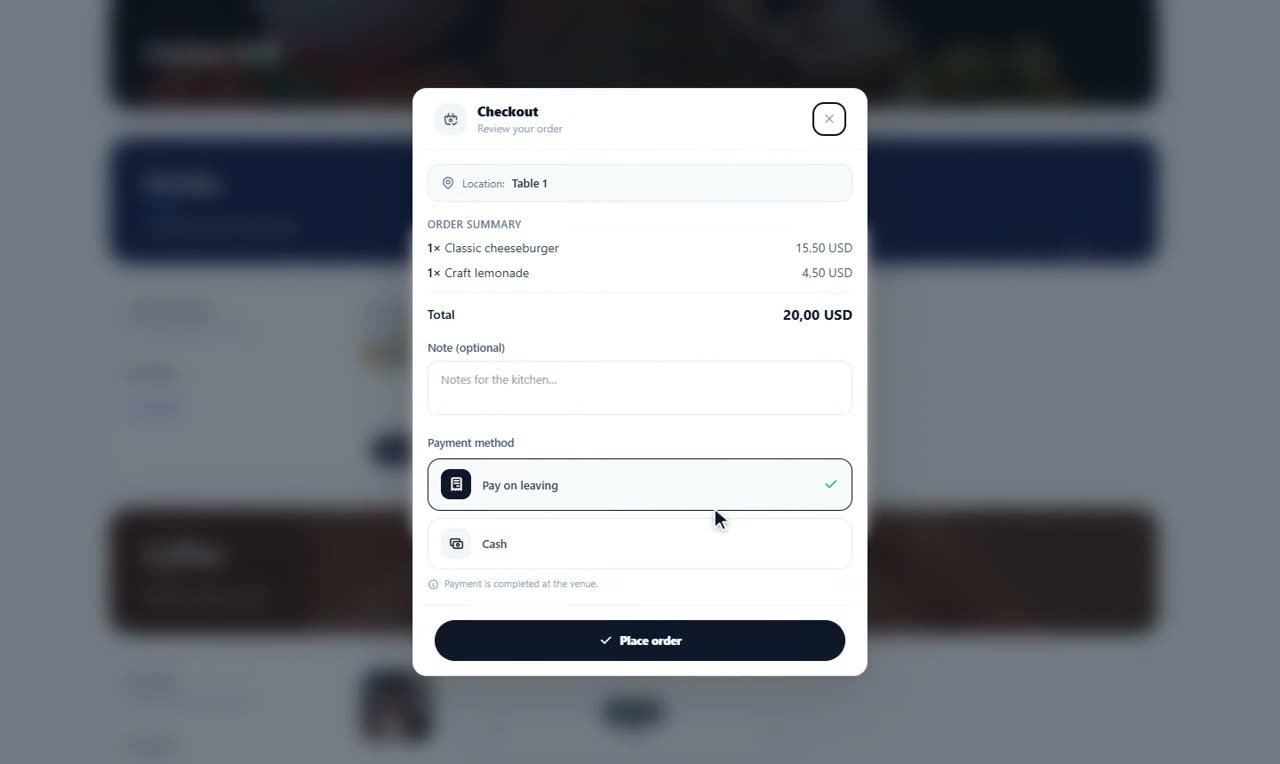 Step 2: STEP 2: The guest orders from the table — Orders: one shift, end to end