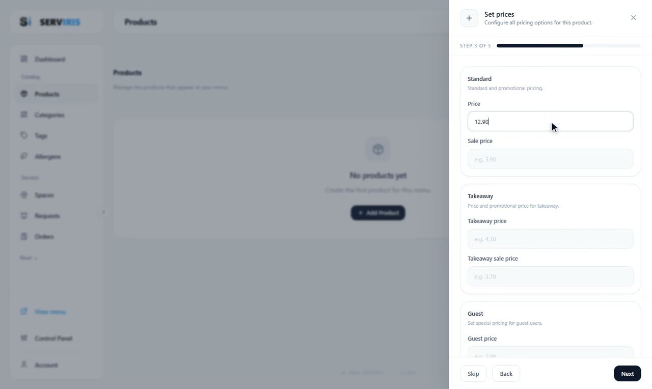 Step 2: Prices — as many as you need — Products