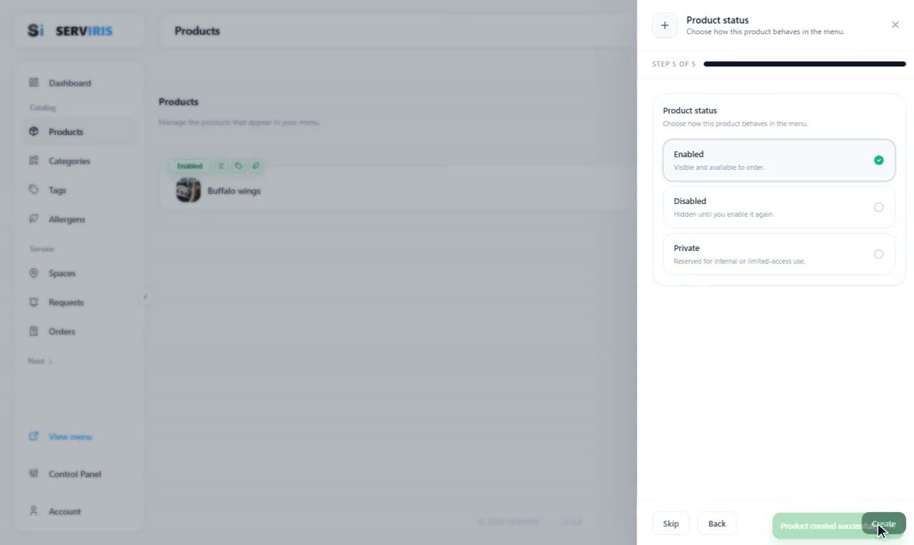 Step 4: Status, and the product is born — Products