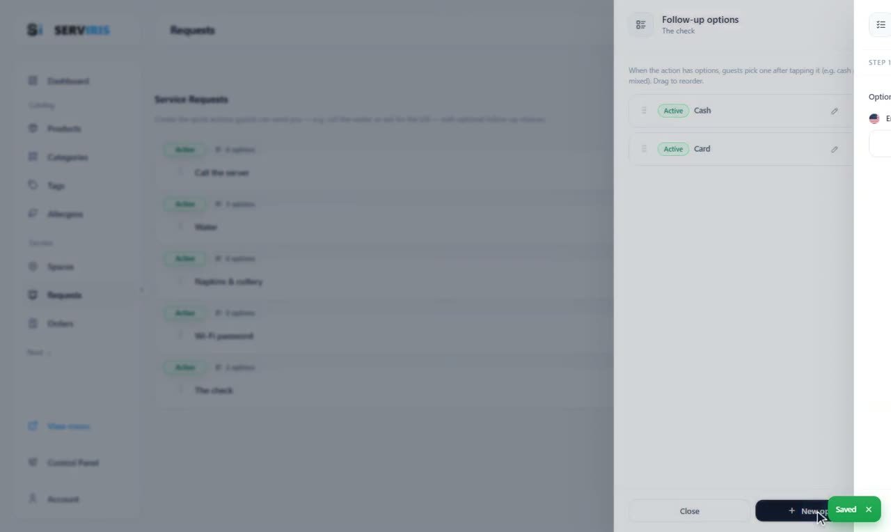 Step 5: Follow-up options — Table requests