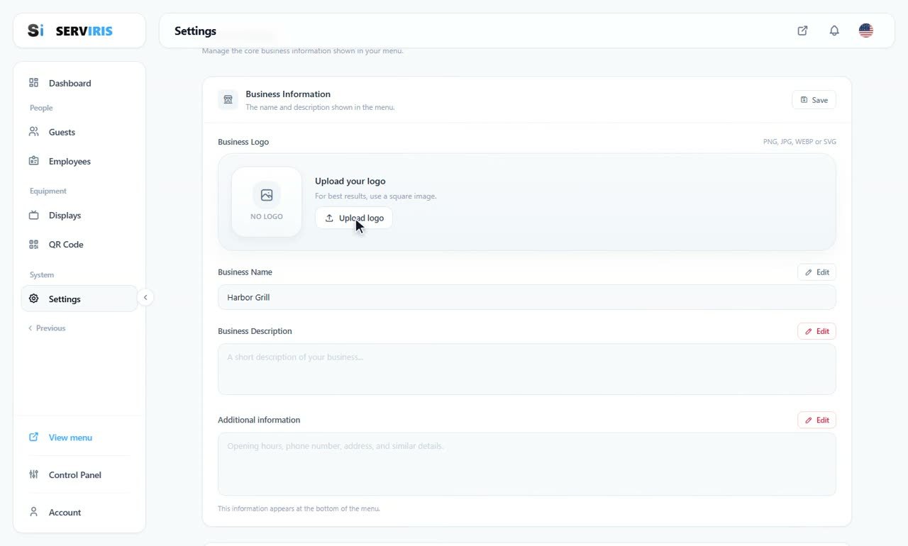 Step 1: The business card first — Settings: everything in one lesson