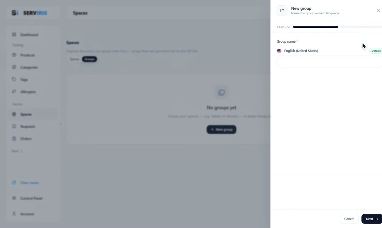 Step 1: The Spaces page — Spaces and their QR codes