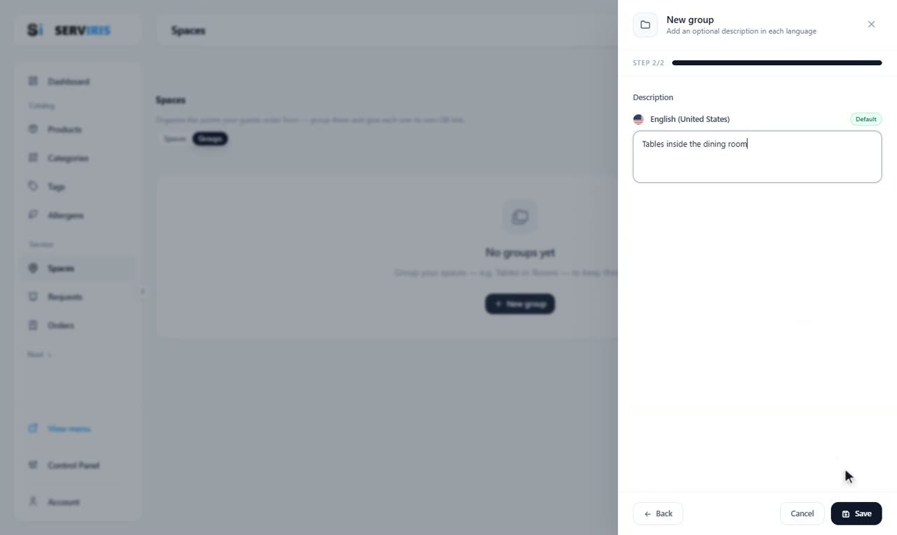 Step 2: A group with a description — Spaces and their QR codes
