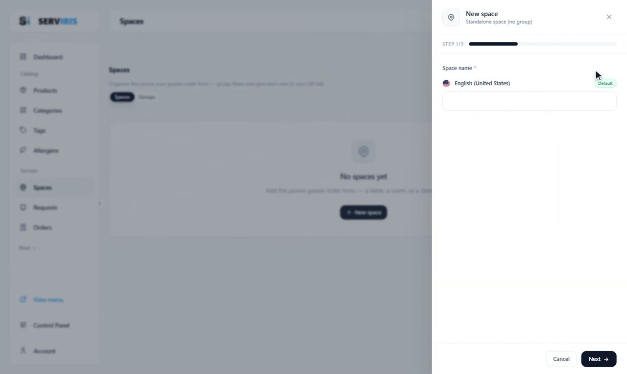 Step 3: A space, standalone or grouped — Spaces and their QR codes