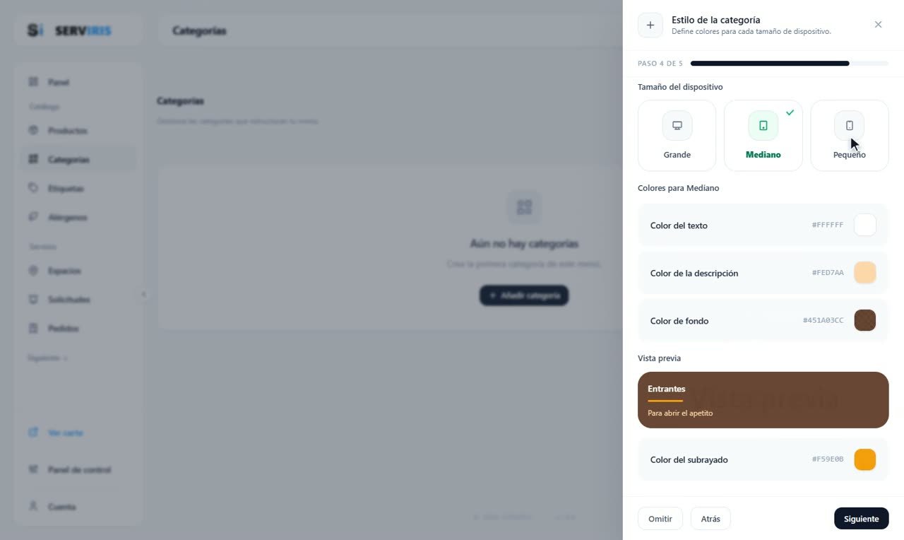 Paso 3: Colores por dispositivo — Categorías y subcategorías