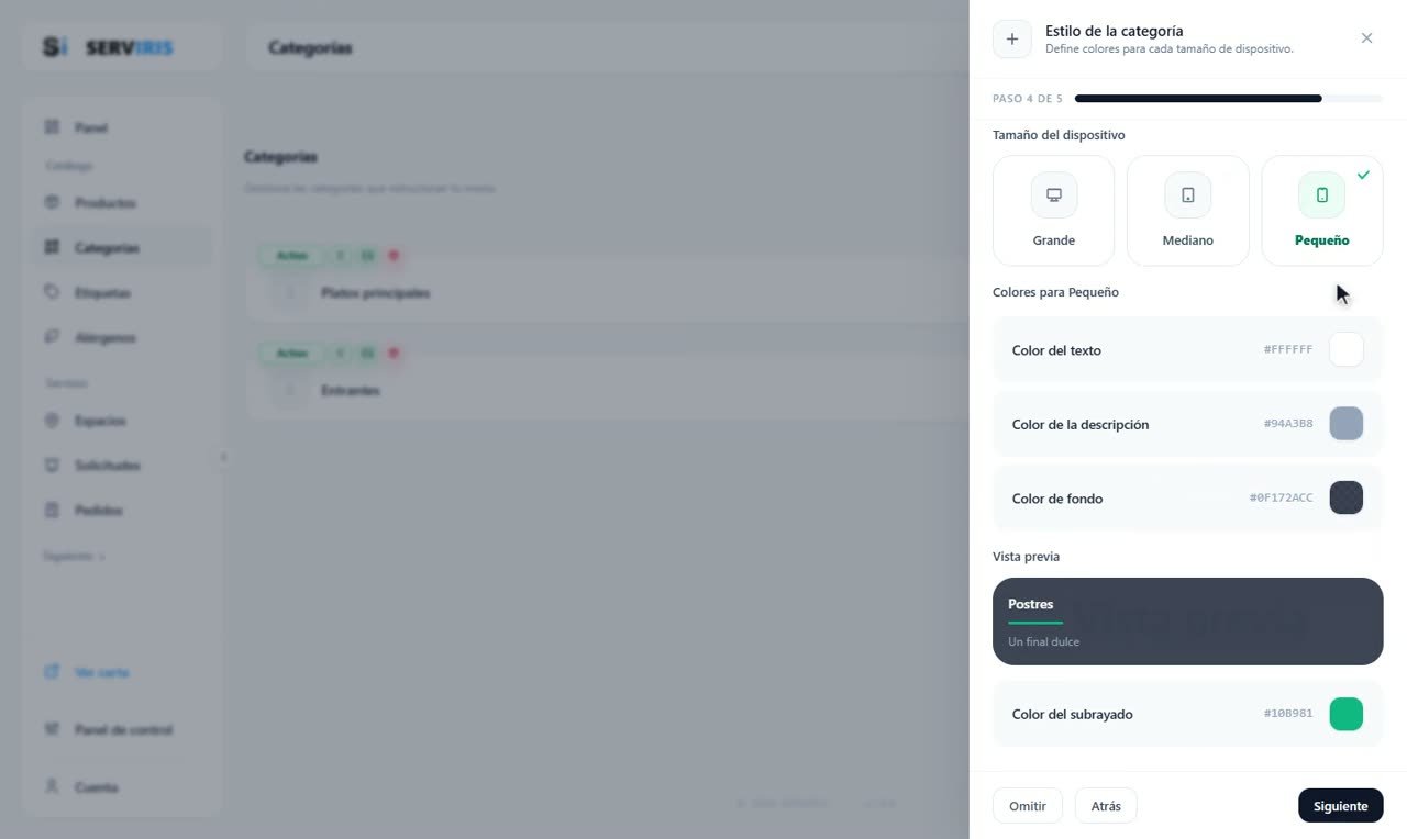 Paso 5: A cada categoría su paleta — Categorías y subcategorías