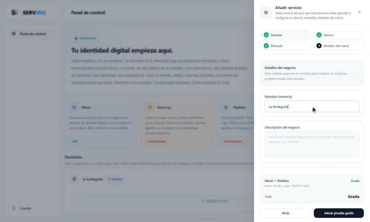 Paso 3: Nombre y creación — Crea tu local