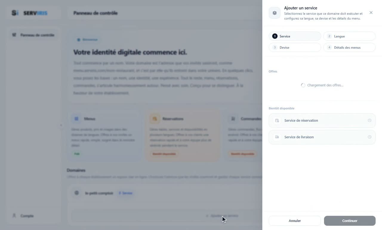 Étape 1: Ajouter un service — Créer votre établissement