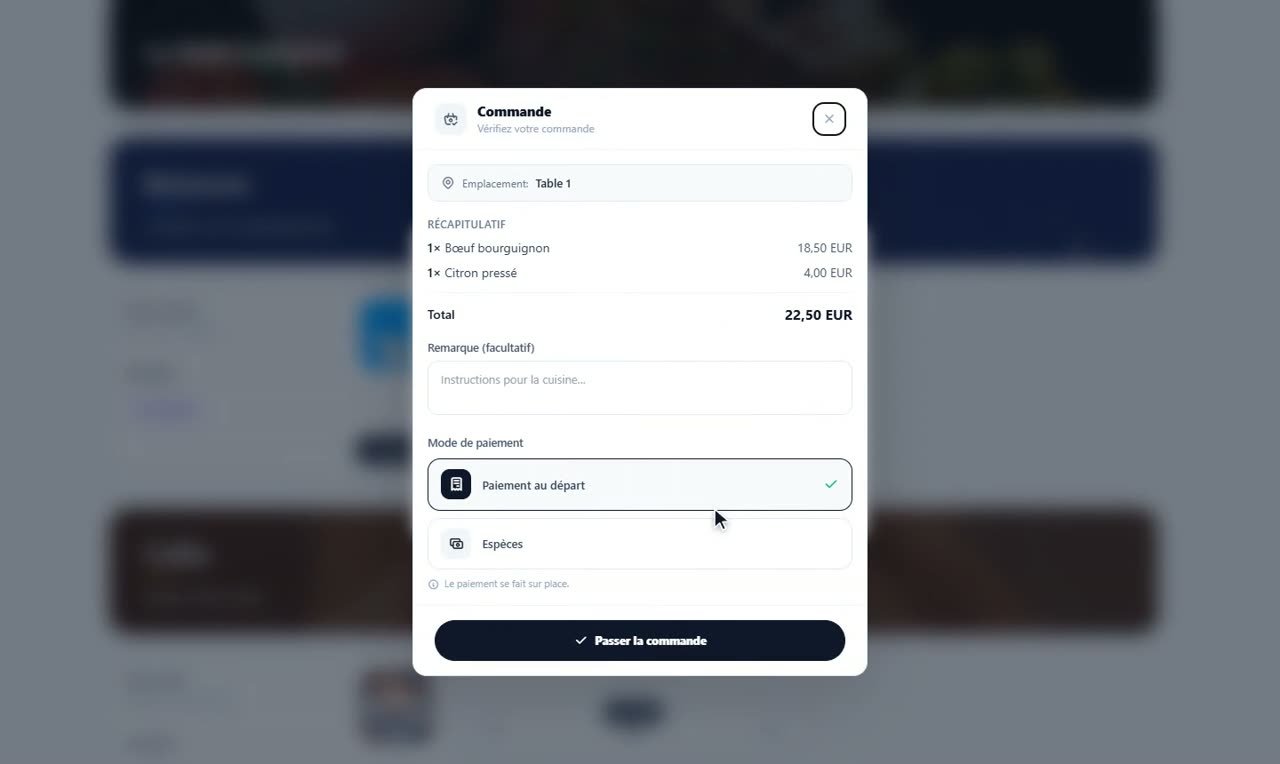 Étape 2: ÉTAPE 2 : Le client commande depuis sa table — Commandes : un service de bout en bout