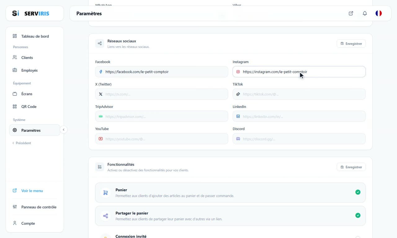 Étape 6: Coordonnées, réseaux sociaux et e-mails de commande — Réglages : tout en une leçon