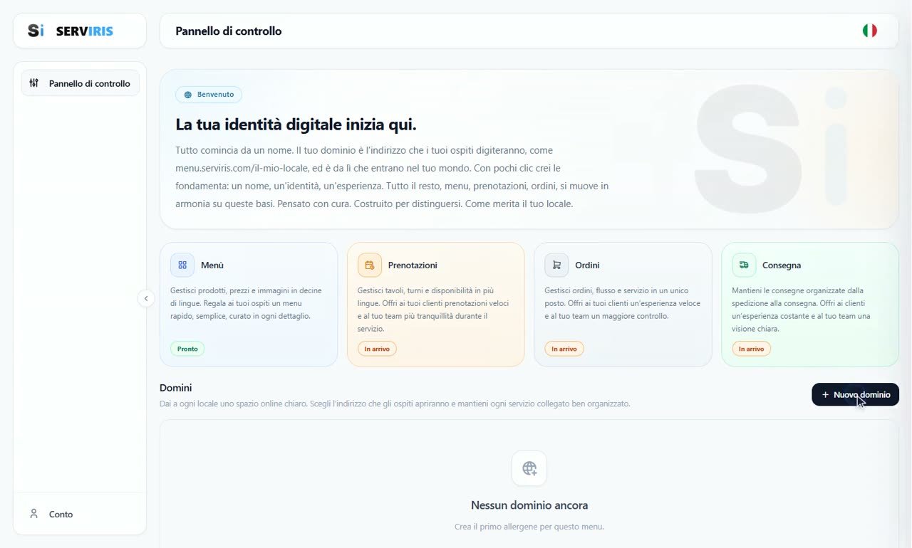 Passo 1: Nuovo dominio — Il tuo primo dominio
