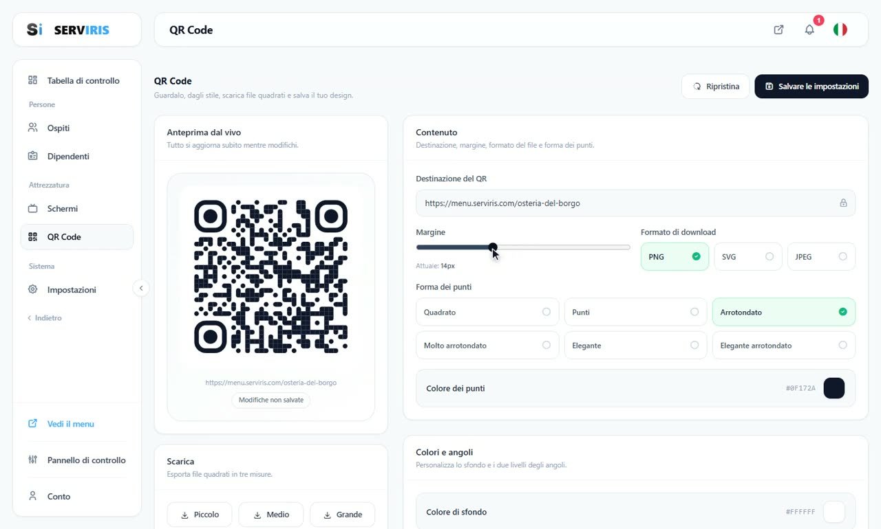 Passo 2: Margine e formato — Un QR code con la tua identità