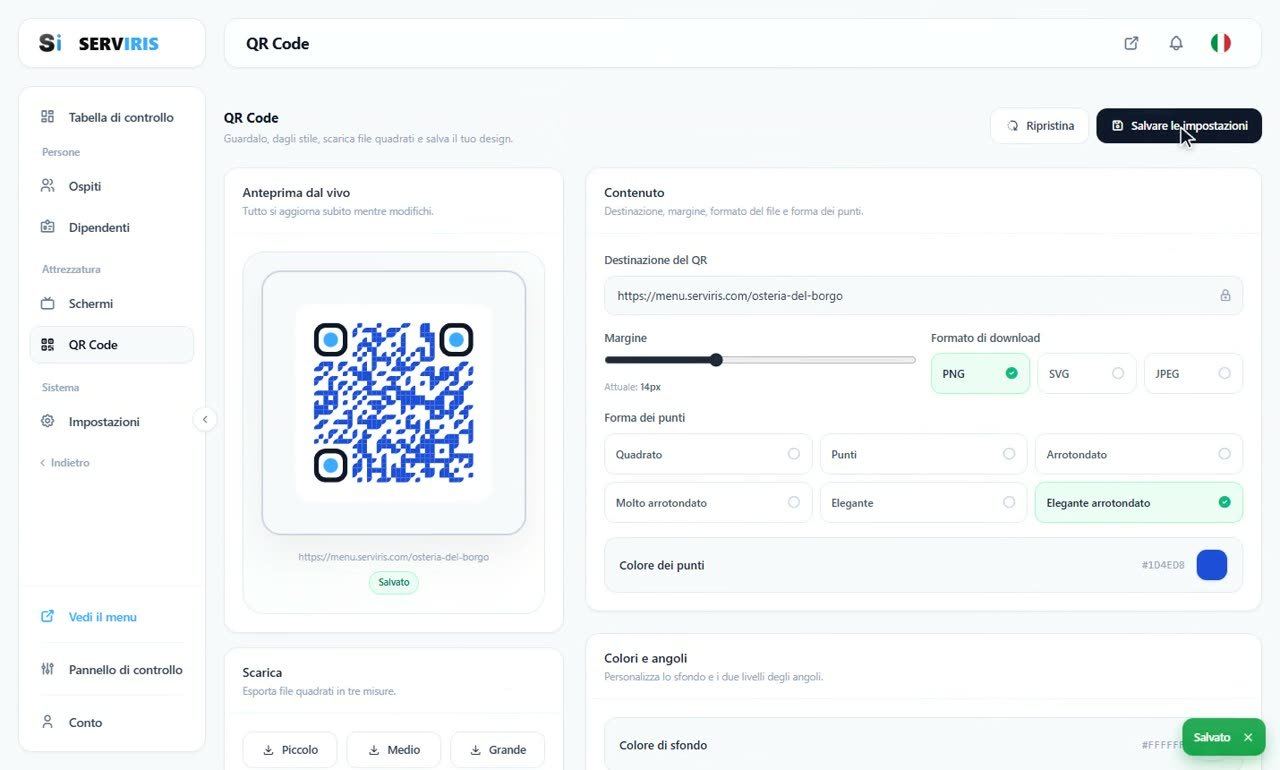 Passo 6: Salvare — il design tiene — Un QR code con la tua identità
