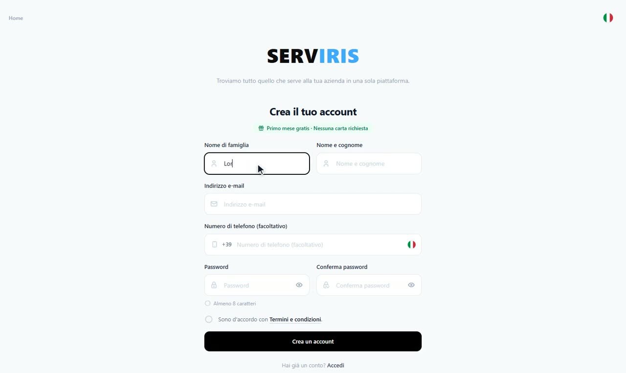 Passo 1: Apri la pagina di registrazione — Crea il tuo account