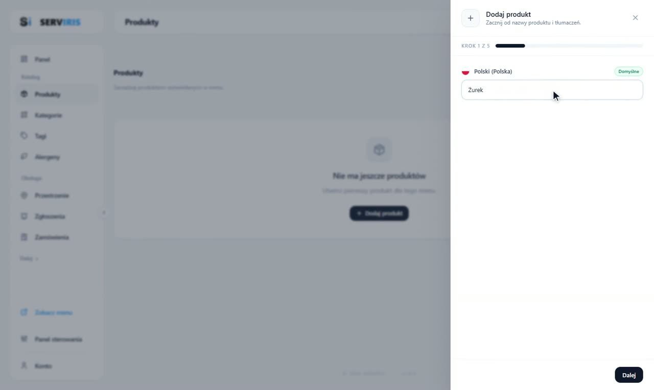 Krok 1: Strona Produkty — Produkty