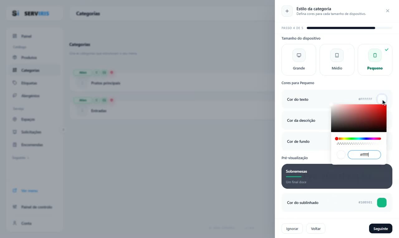 Passo 5: A cada categoria a sua paleta — Categorias e subcategorias