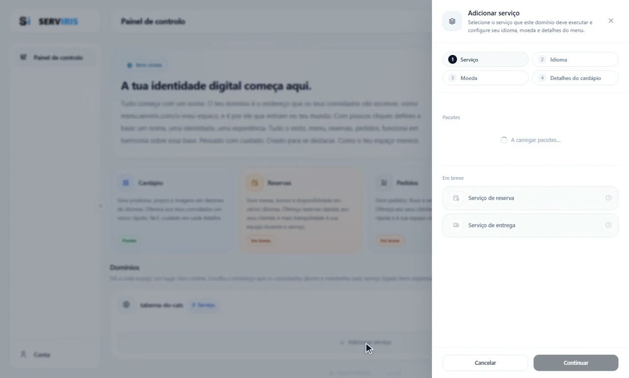 Passo 1: Adicionar um serviço — Criar o seu estabelecimento