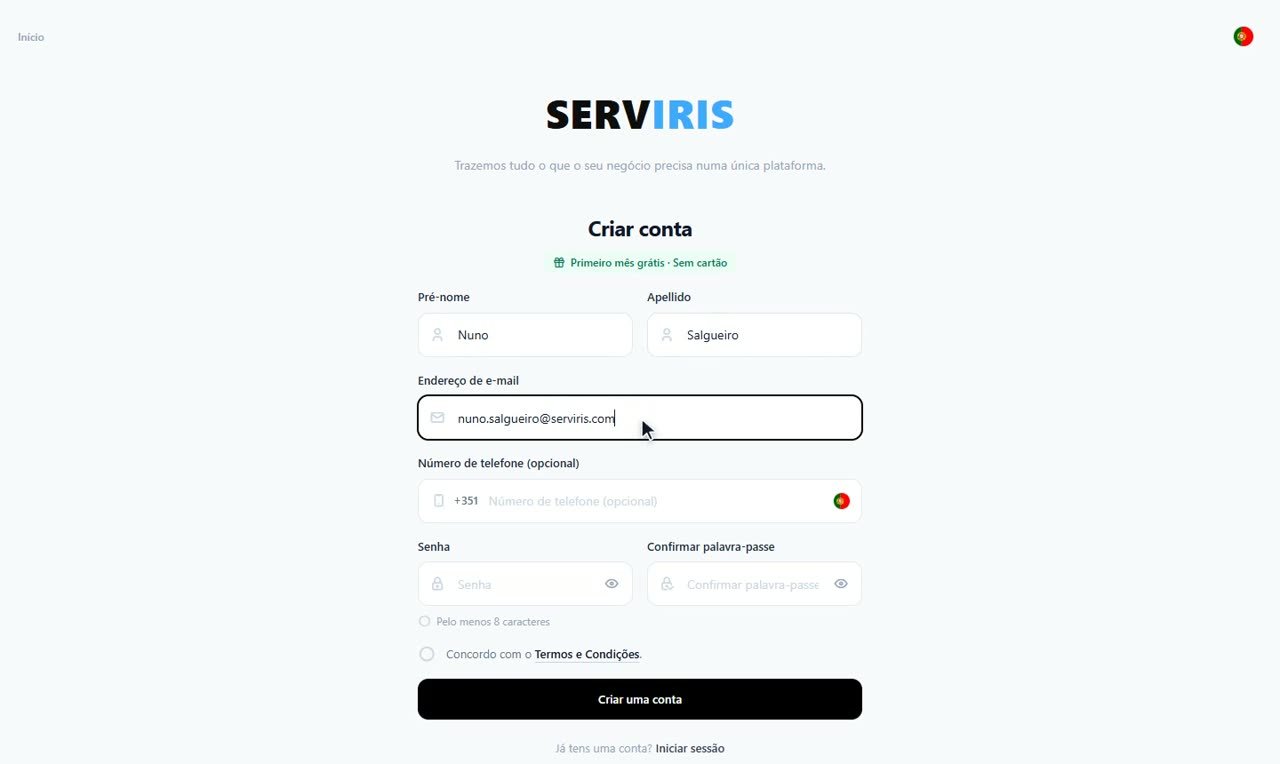 Passo 2: Os seus dados e a palavra-passe — Criar a sua conta