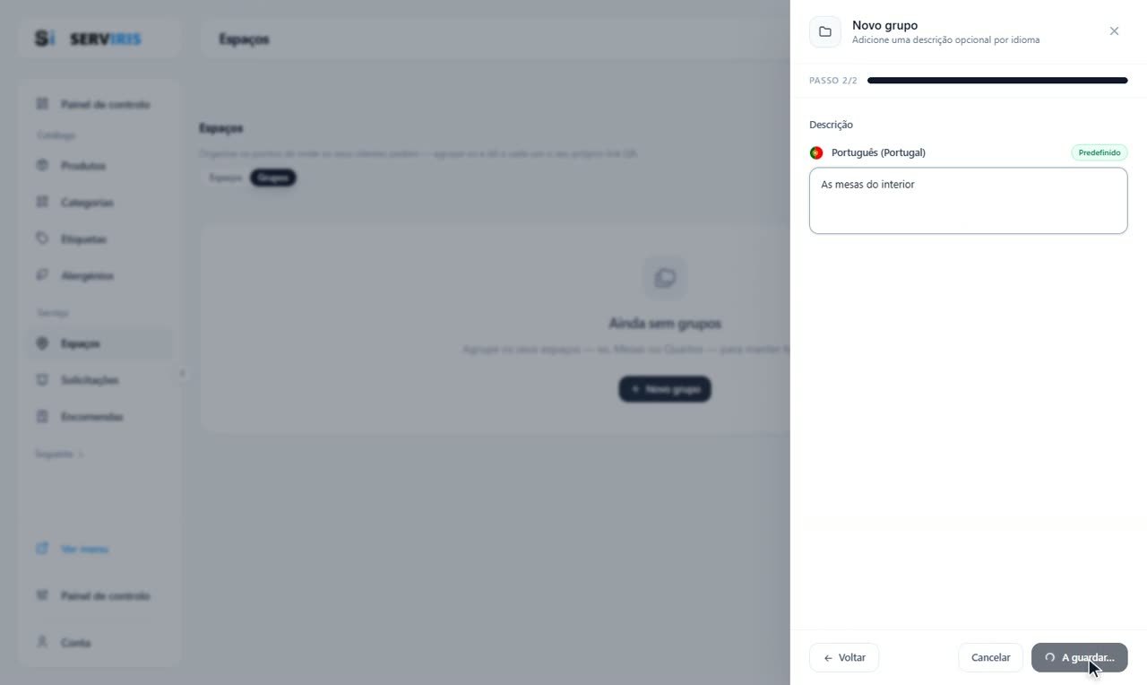 Passo 2: Um grupo com a sua descrição — Os espaços e os seus QR