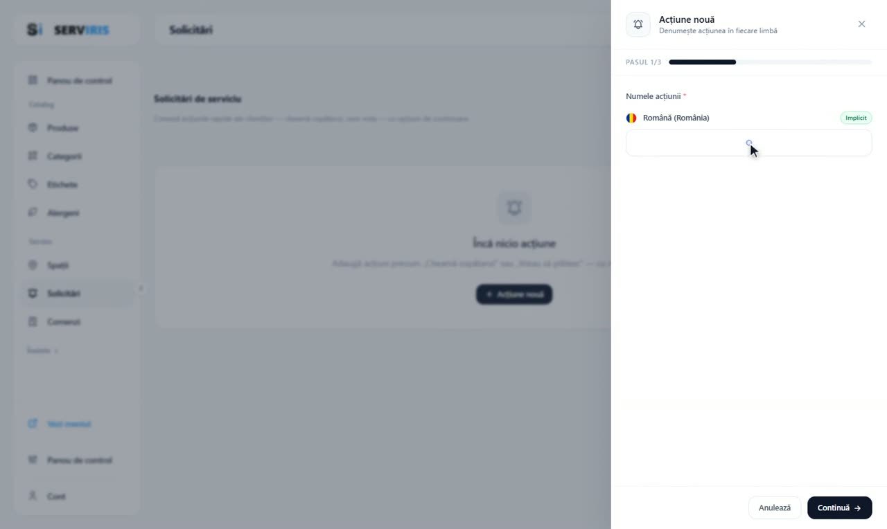 Pasul 1: Pagina Solicitări — Solicitările de la masă